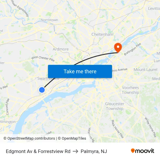 Edgmont Av & Forrestview Rd to Palmyra, NJ map