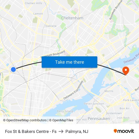 Fox St & Bakers Centre - Fs to Palmyra, NJ map
