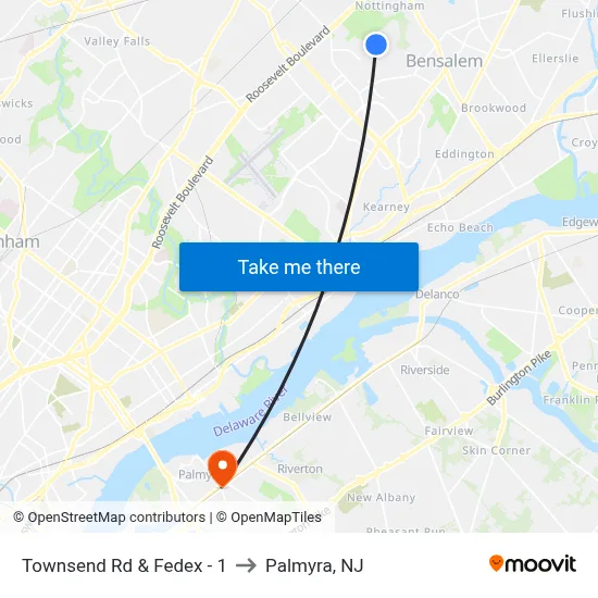 Townsend Rd & Fedex - 1 to Palmyra, NJ map