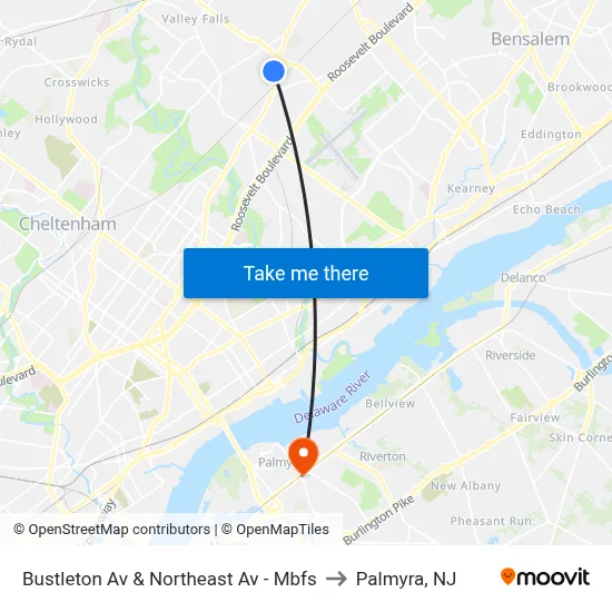 Bustleton Av & Northeast Av - Mbfs to Palmyra, NJ map