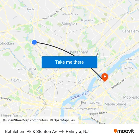 Bethlehem Pk & Stenton Av to Palmyra, NJ map