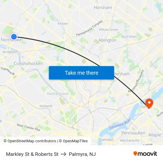 Markley St & Roberts St to Palmyra, NJ map