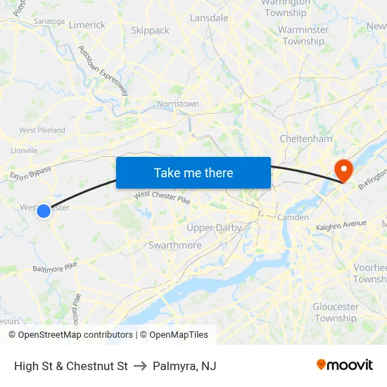 High St & Chestnut St to Palmyra, NJ map