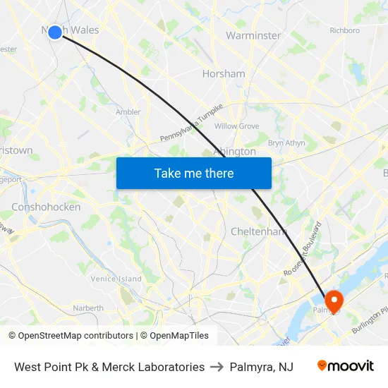 West Point Pk & Merck Laboratories to Palmyra, NJ map