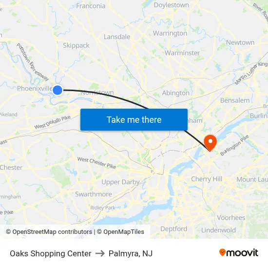 Oaks Shopping Center to Palmyra, NJ map