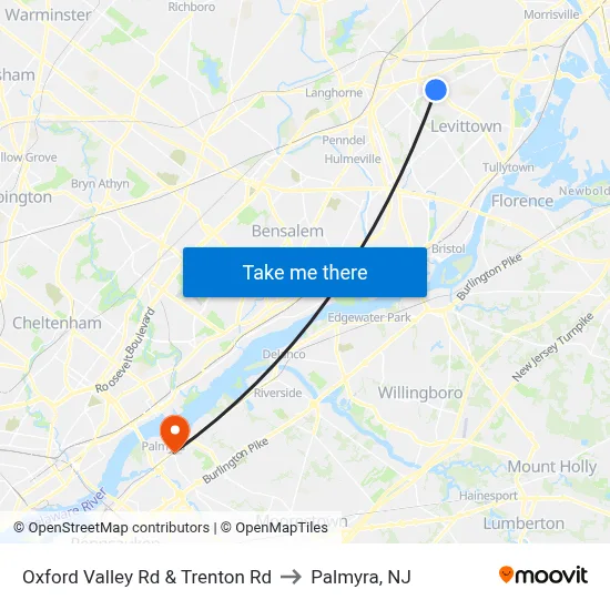 Oxford Valley Rd & Trenton Rd to Palmyra, NJ map