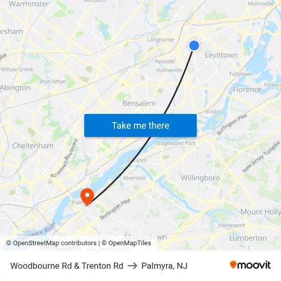 Woodbourne Rd & Trenton Rd to Palmyra, NJ map