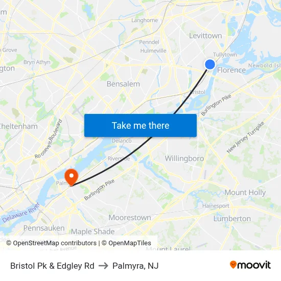Bristol Pk & Edgley Rd to Palmyra, NJ map