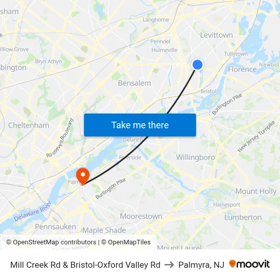 Mill Creek Rd & Bristol-Oxford Valley Rd to Palmyra, NJ map