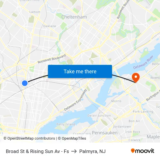 Broad St & Rising Sun Av - Fs to Palmyra, NJ map