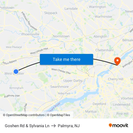 Goshen Rd & Sylvania Ln to Palmyra, NJ map