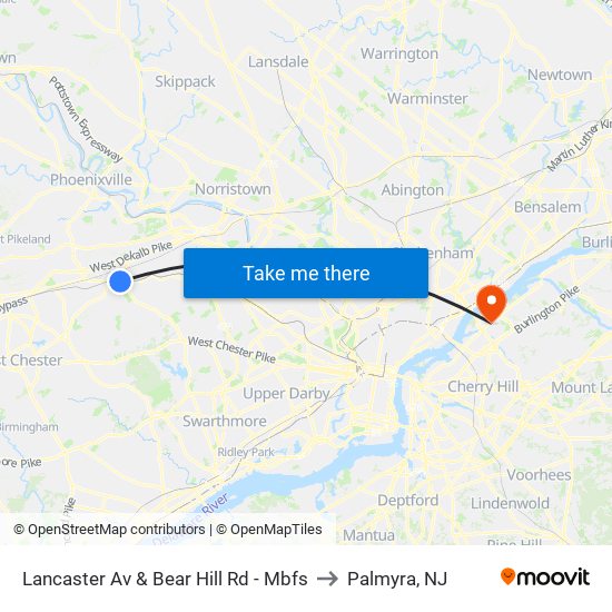 Lancaster Av & Bear Hill Rd - Mbfs to Palmyra, NJ map