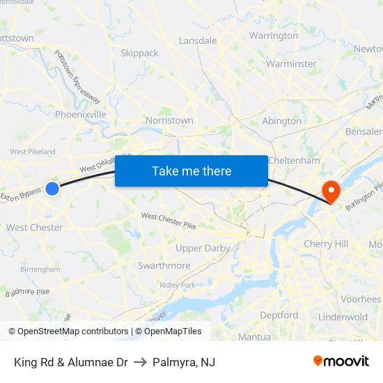 King Rd & Alumnae Dr to Palmyra, NJ map