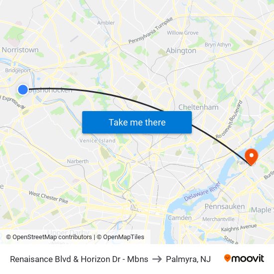 Renaisance Blvd & Horizon Dr - Mbns to Palmyra, NJ map