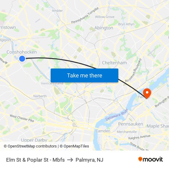 Elm St & Poplar St - Mbfs to Palmyra, NJ map