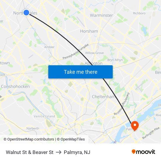 Walnut St & Beaver St to Palmyra, NJ map