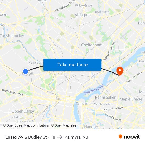 Essex Av & Dudley St - Fs to Palmyra, NJ map