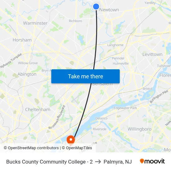 Bucks County Community College - 2 to Palmyra, NJ map