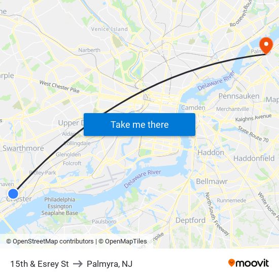 15th & Esrey St to Palmyra, NJ map