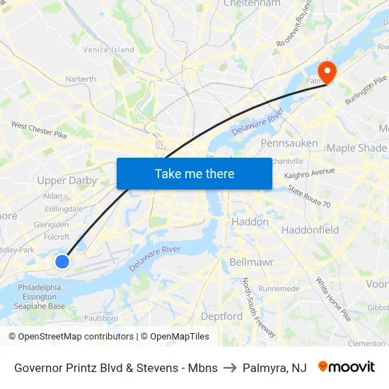 Governor Printz Blvd & Stevens - Mbns to Palmyra, NJ map