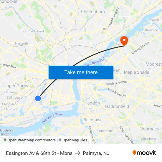 Essington Av & 68th St - Mbns to Palmyra, NJ map