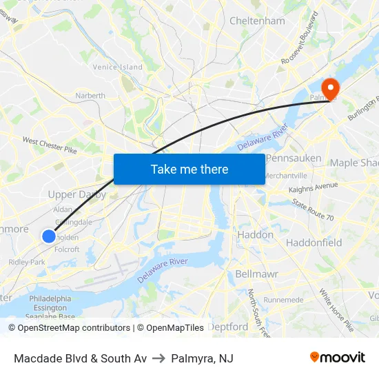 Macdade Blvd & South Av to Palmyra, NJ map
