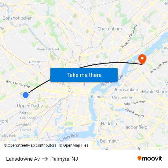 Lansdowne Av to Palmyra, NJ map