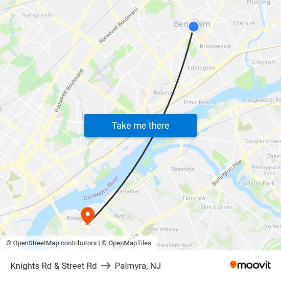 Knights Rd & Street Rd to Palmyra, NJ map