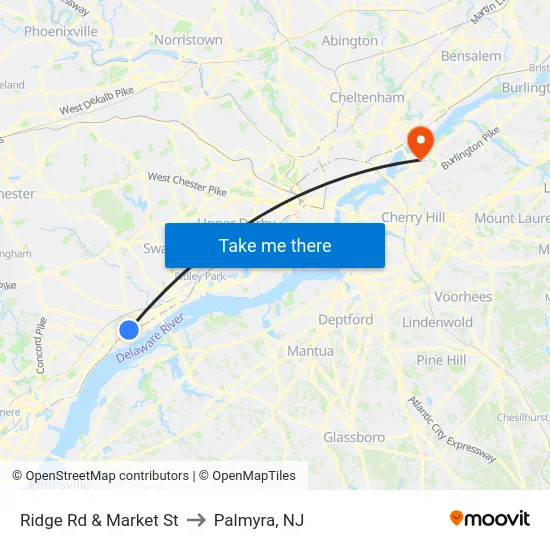 Ridge Rd & Market St to Palmyra, NJ map