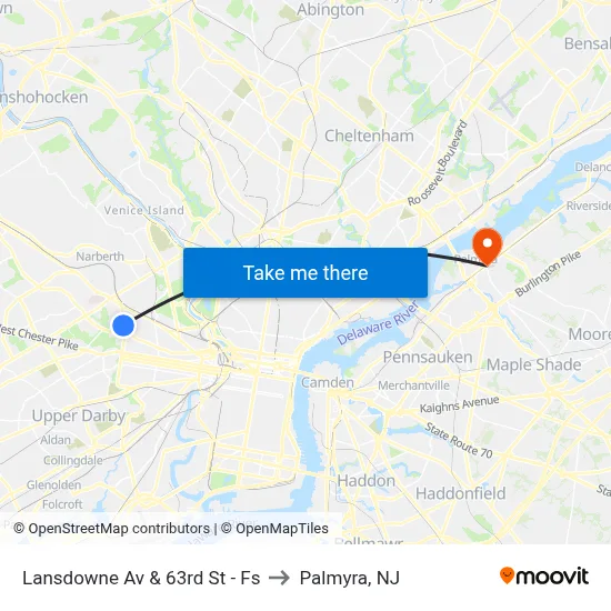Lansdowne Av & 63rd St - Fs to Palmyra, NJ map