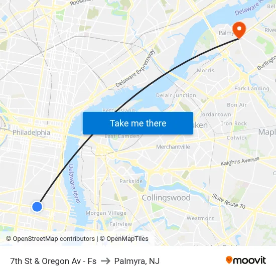 7th St & Oregon Av - Fs to Palmyra, NJ map