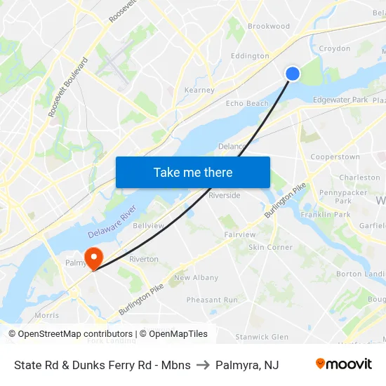 State Rd & Dunks Ferry Rd - Mbns to Palmyra, NJ map