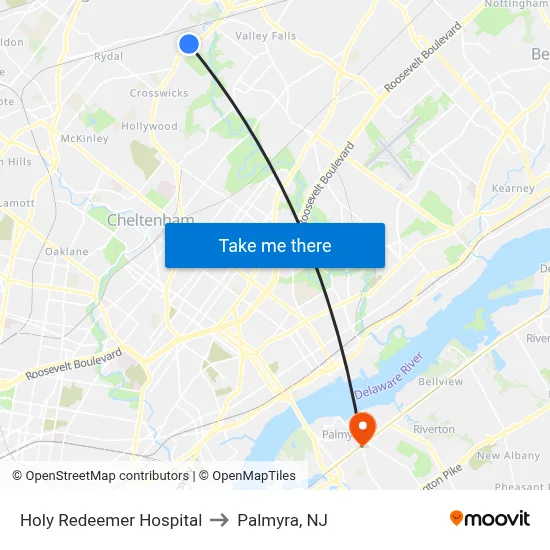 Holy Redeemer Hospital to Palmyra, NJ map