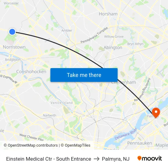 Einstein Medical Ctr - South Entrance to Palmyra, NJ map