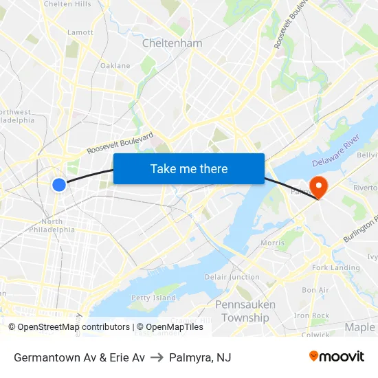Germantown Av & Erie Av to Palmyra, NJ map