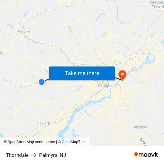 Thorndale to Palmyra, NJ map