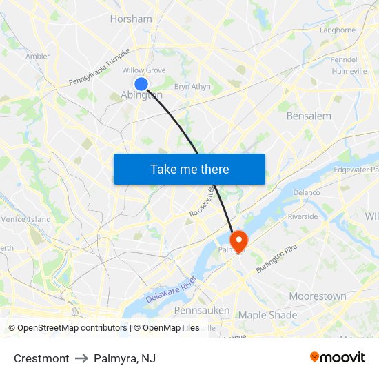 Crestmont to Palmyra, NJ map