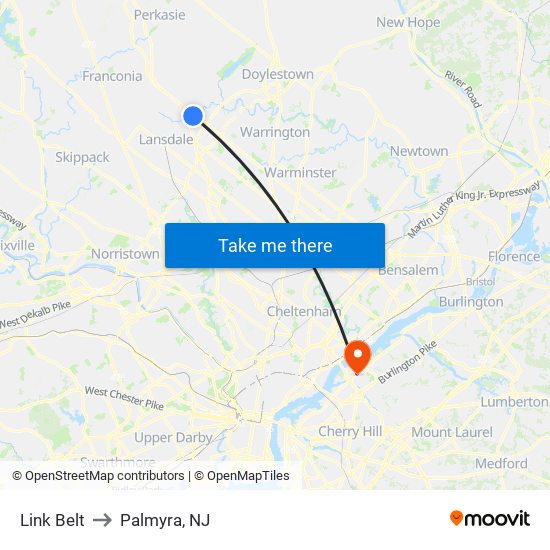 Link Belt to Palmyra, NJ map