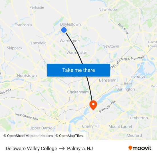 Delaware Valley College to Palmyra, NJ map