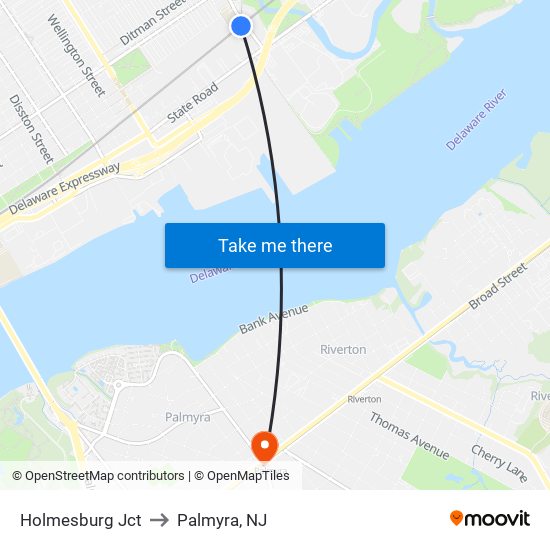 Holmesburg Jct to Palmyra, NJ map
