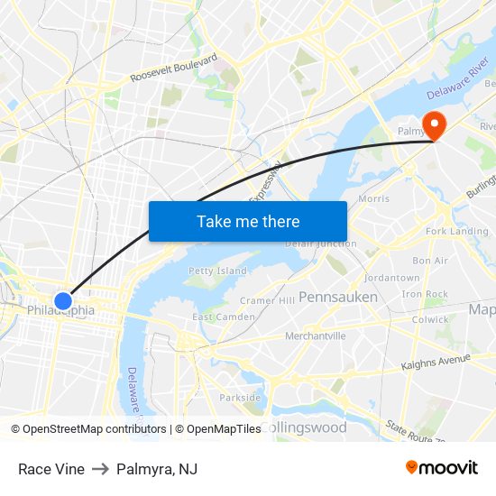 Race Vine to Palmyra, NJ map