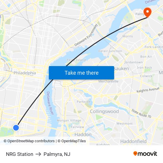 NRG Station to Palmyra, NJ map