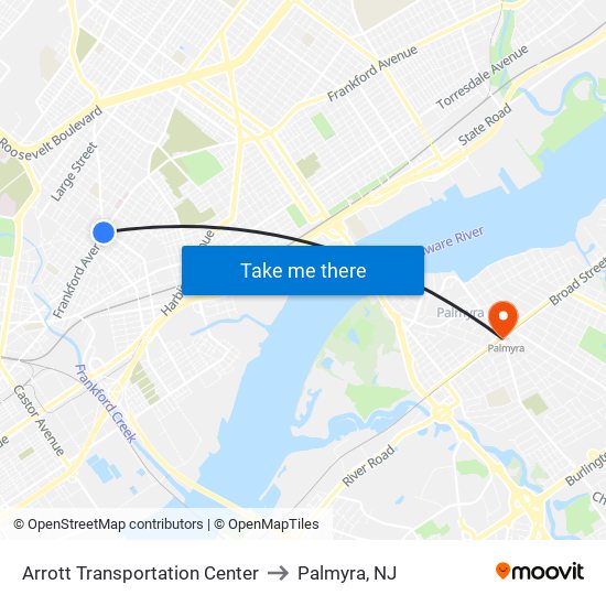 Arrott Transportation Center to Palmyra, NJ map