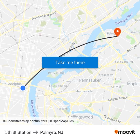 5th St Station to Palmyra, NJ map