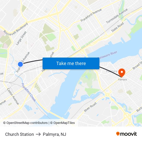 Church Station to Palmyra, NJ map