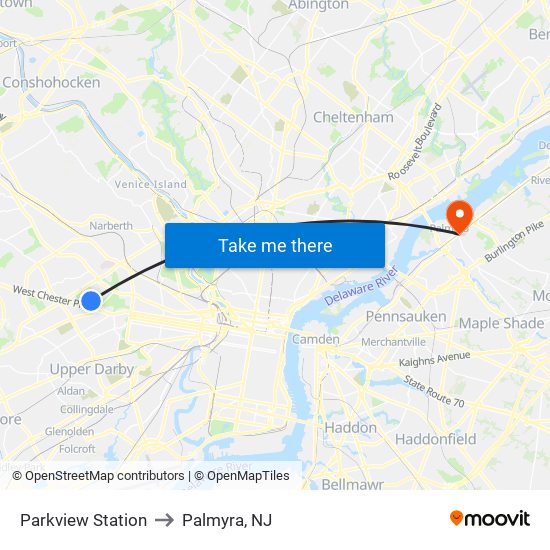 Parkview Station to Palmyra, NJ map