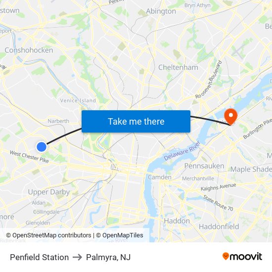 Penfield Station to Palmyra, NJ map