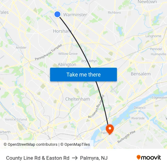 County Line Rd & Easton Rd to Palmyra, NJ map