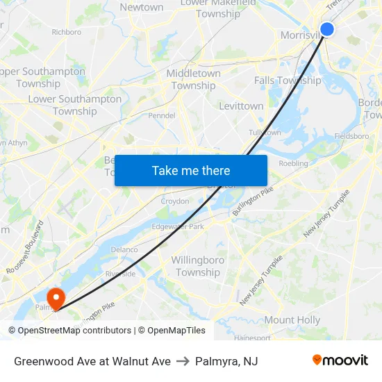 Greenwood Ave at Walnut Ave to Palmyra, NJ map
