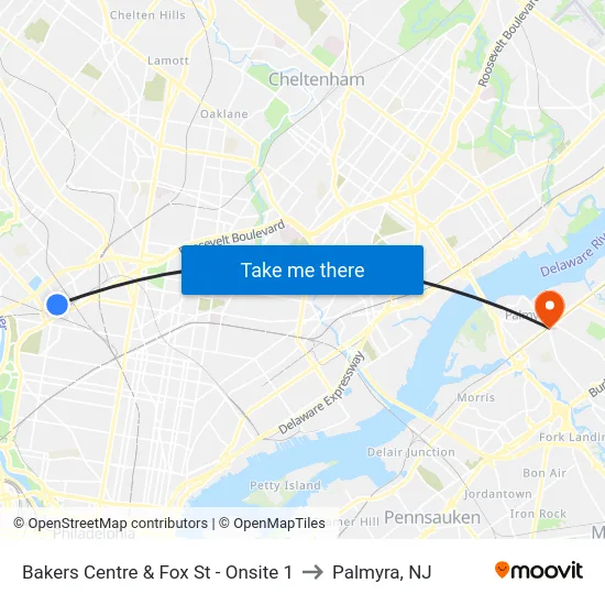 Bakers Centre & Fox St - Onsite 1 to Palmyra, NJ map